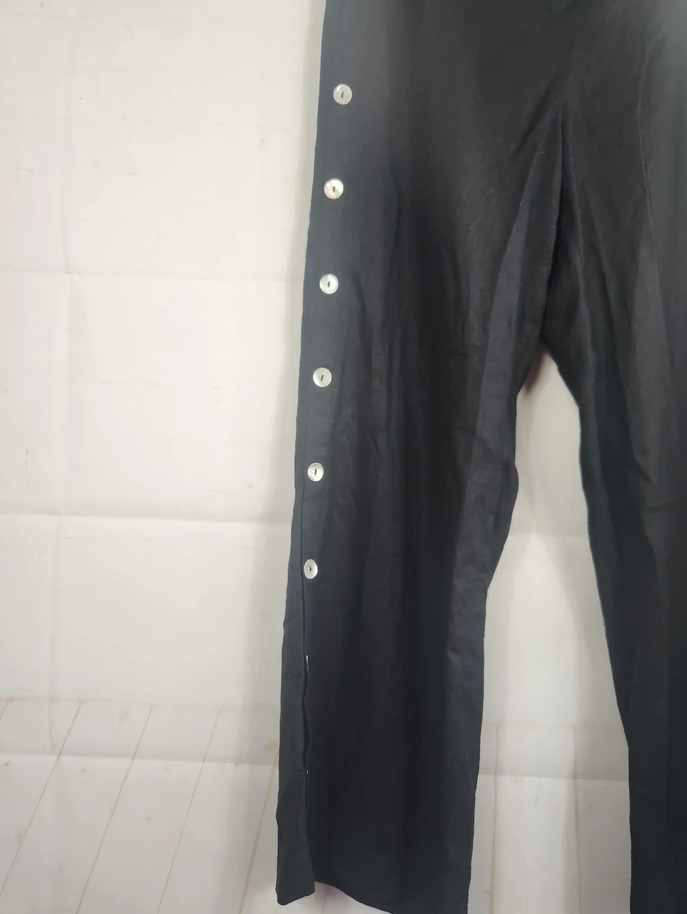 Soft Surroundings Sonoma Black Linen Blend Side Button Wide Leg Pull-On Pants L